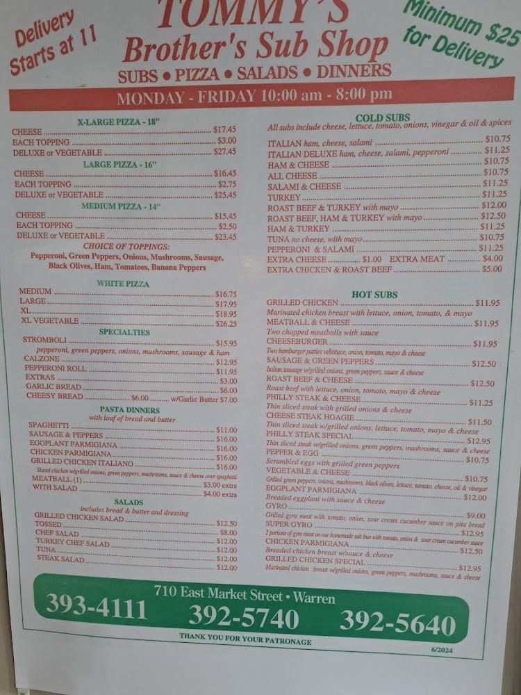 Tommy's Brother's Sub Shop Menu image 4